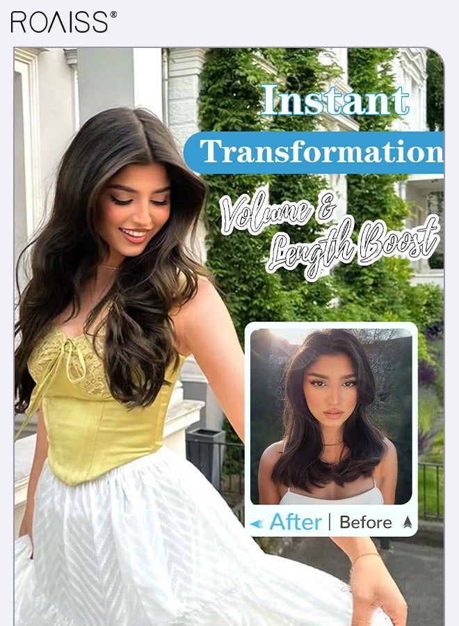 رويس وصلات شعر بنية غير مرئية بسلك معدني، وصلات شعر طويلة مجعدة قطعة واحدة مع 4 مشابك شعر، قطع شعر مستعار مموج طبيعي غير مرئية بخيط شبكي، شعر مستعار صناعي مقاوم للحرارة للنساء والفتيات - Image 3